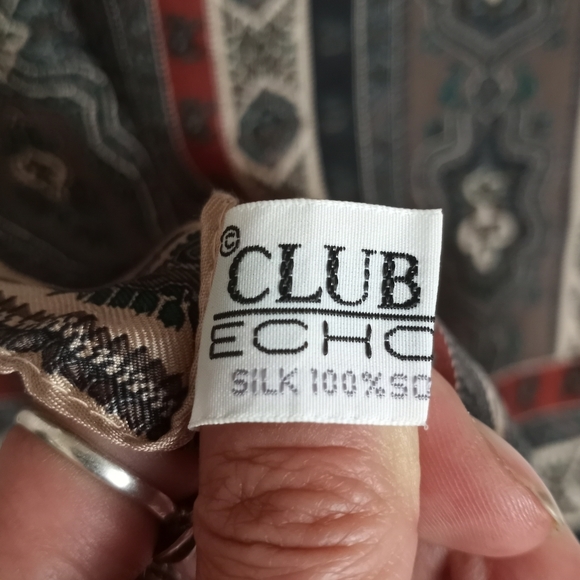 Vintage 100% Silk Scarf Oblong Floral Boho Multi Printed Echo Club 7 - Picture 6 of 9